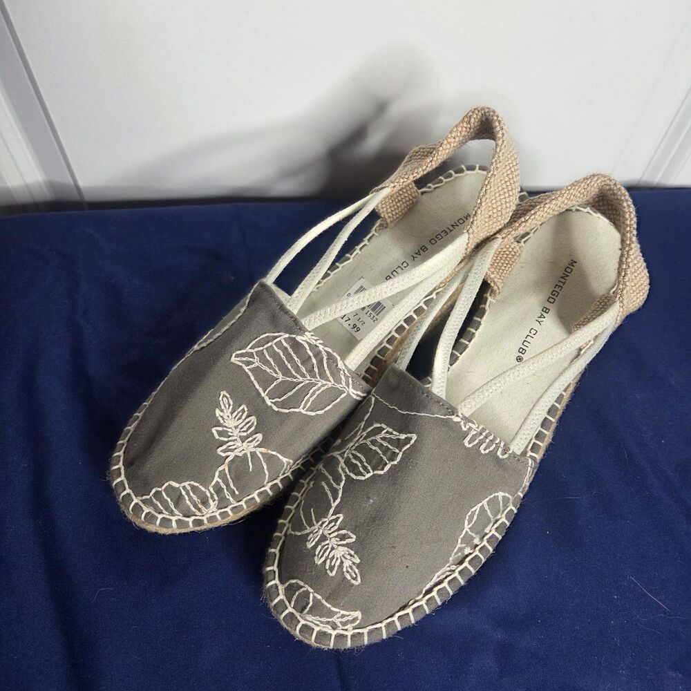 Montego Bay Club Womens Espadrille Wedge Sandals Size 7.5 Gray Canvas